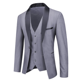 Slim Fit One Button Casual Light Grey 3-Piece Suit