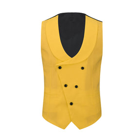 Men's 3-Piece Fashion One Button Color-Blocking Suit Yellow