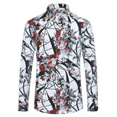 Slim Fit Red Plum Flower Print Shirt