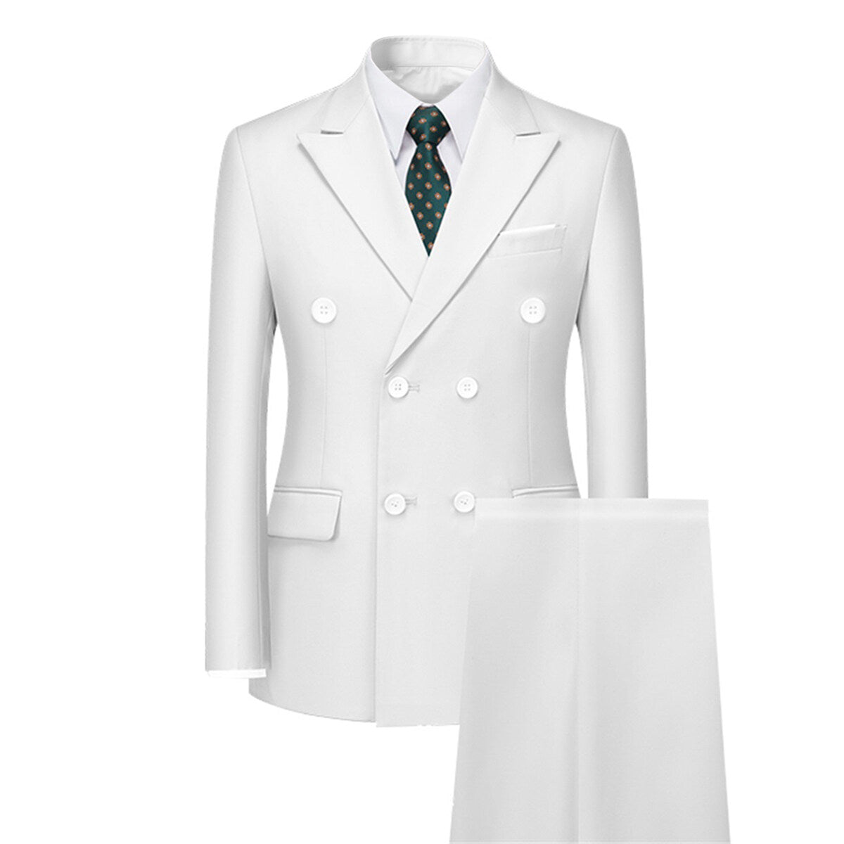 Men's Solid Color Double Breasted Business Suit White