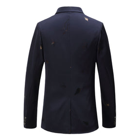 Men's Printed Single Breasted Slim Fit Blazer Blue