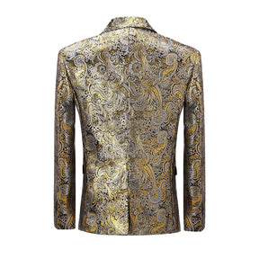 Slim Fit Shiny Print Gold Blazer