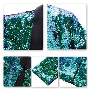 Bluish Green Buttonless Reversible Sequins Satin Collar Blazer