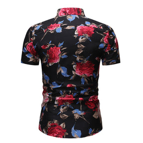 2-Piece Hawaii Red Floral Print Style Summer Suit Black