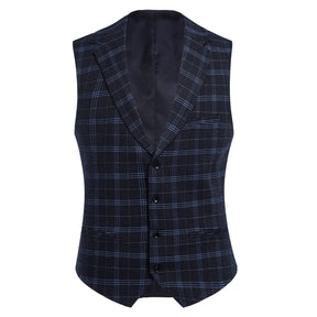 Black Slim Fit Lapel Collar Plaid Single Breasted Vest