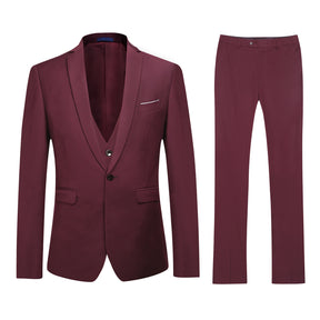 3-Piece Slim Fit Classic Casual Maroon Suit