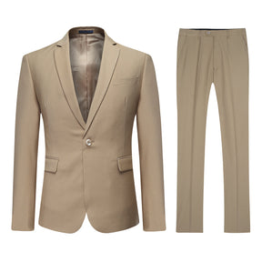 Two Piece Khaki Suit One Button Suit