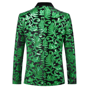 Green Sequins Blazer Shawl Collar Blazer