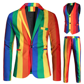 3-Piece Men's Stripe Rainbow Clown Celebration Suit