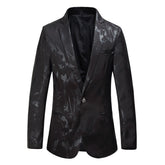 Men's Printed Single Breasted Slim Fit Blazer Black