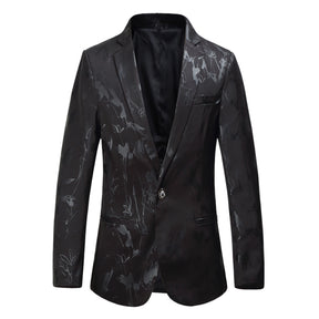 Men's Printed Single Breasted Slim Fit Blazer Black