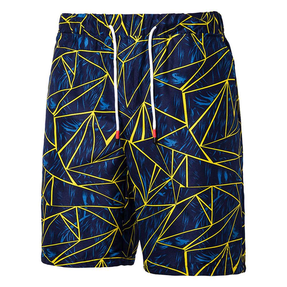 Relaxed Fit Geometric Style Beach Shorts Navy