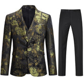 Allover Floral Print Suit 3-Piece Olive Suit