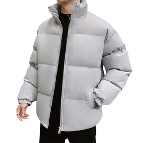 Men's Solid Color Stand Collar Cotton Coat Grey