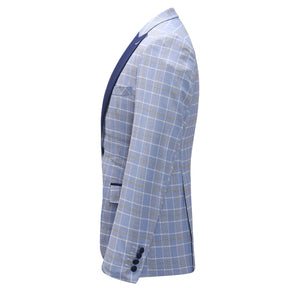 3-Piece Slim Fit Plaid Suit Light Blue