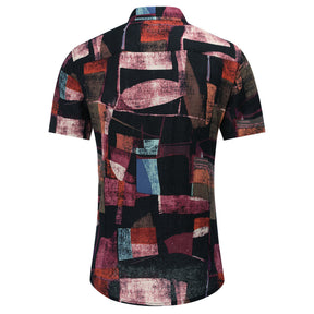 Men's Slim Fit Multicolor Flower Print Short Sleeve Shirt