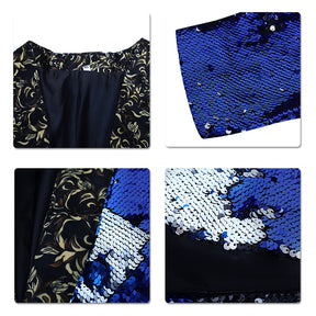 Slim Fit Reversible Sequins Blue Blazer