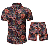 Mens 2-Piece Hawaii Print Style Summer Suit Maroon