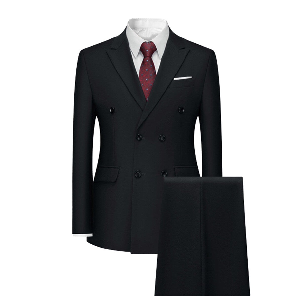 Men's Solid Color Double Breasted Business Suit Black
