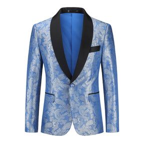 One Button Print Slim Fit Casual Blazer Blue