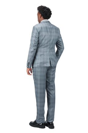 Plaid Stripe Suit Slim Fit 2-Piece Casual Suit Grey