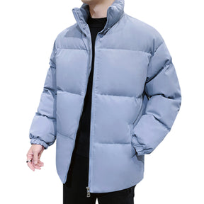 Men's Solid Color Stand Collar Cotton Coat Blue