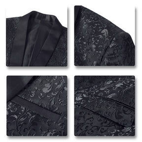 Men's Floral Jacquard Dress Suit Jacket Printed Tux Blazer Black