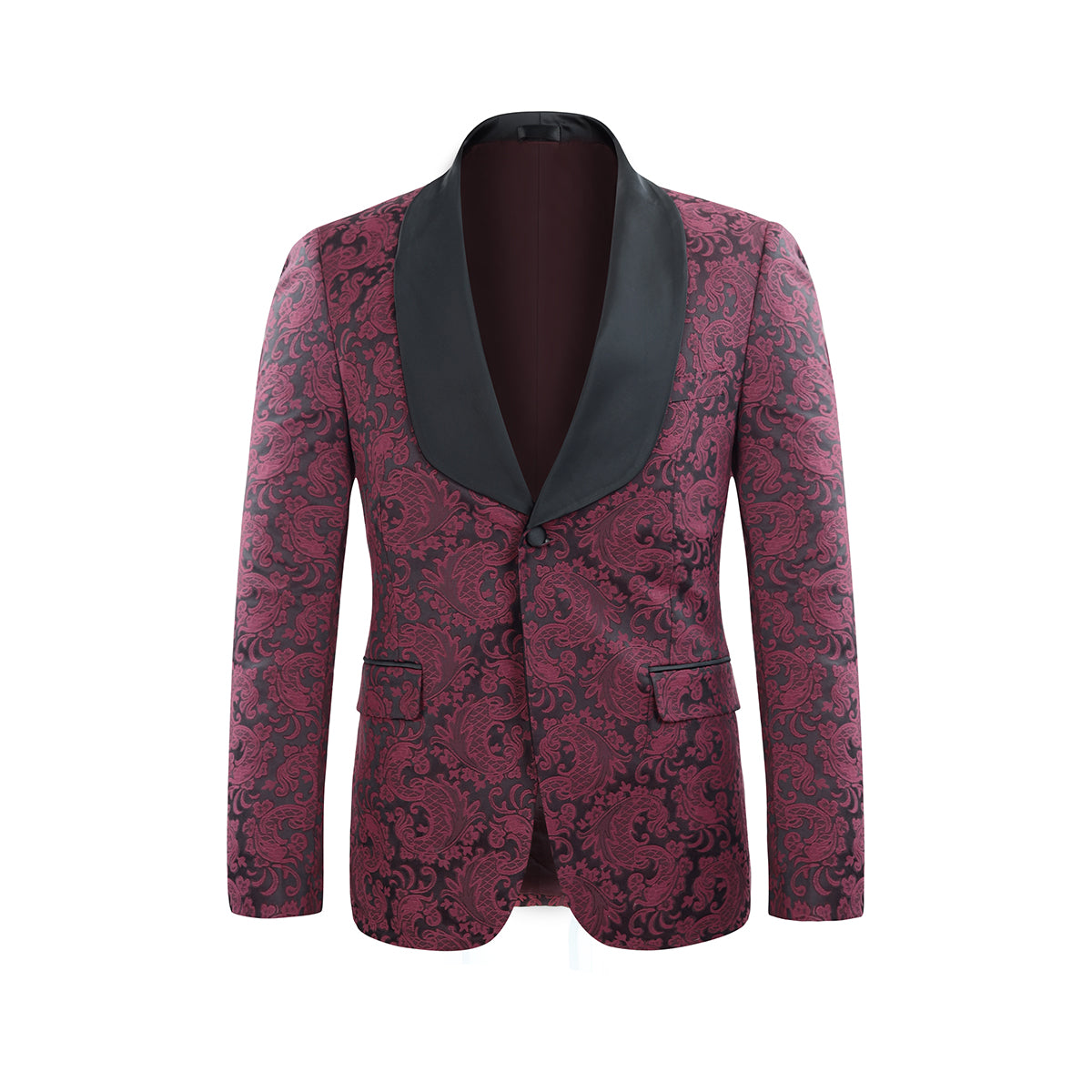 Mens Slim Fit Exquisite Pattern 3 Piece Suit Maroon