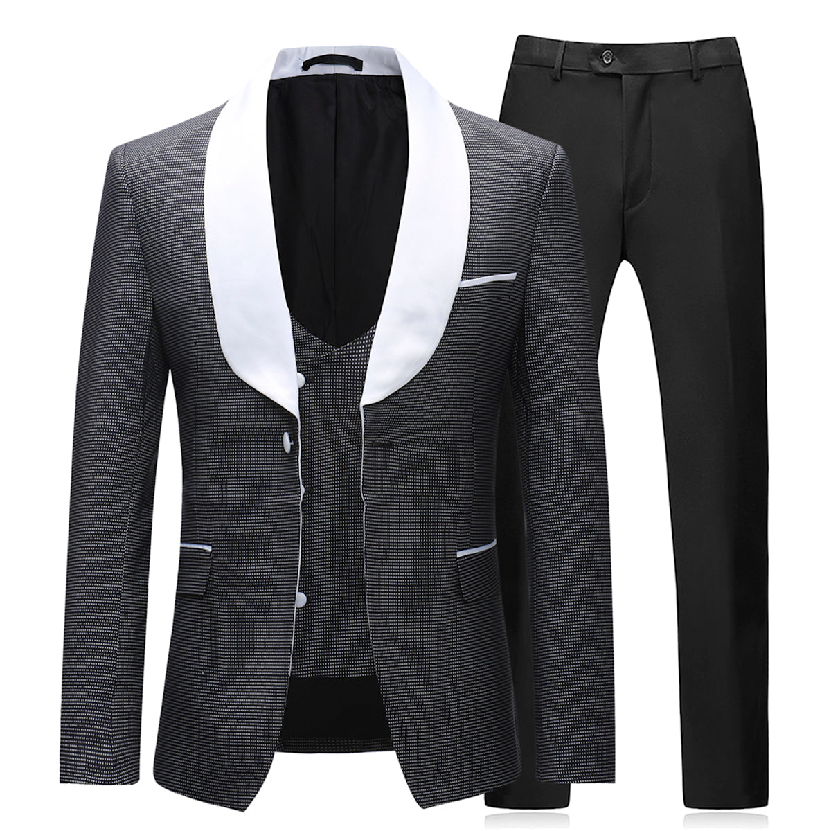 3-Piece Slim Fit Houndstooth Suit 2 Colors - Cloudstyle
