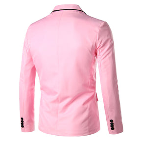 Men's One Button Solid Color Casual Blazer Pink