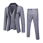 Slim Fit One Button Casual Light Grey 3-Piece Suit