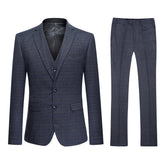 Mens 3-Piece Dark Grey Plaid Two Button Slim Fit Suit