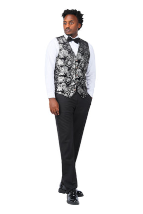 Single Breasted Slim Fit Printed Vest Waistcoat Silver