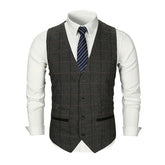 Plaid Single Breasted Vest Dark Grey