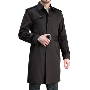 Men's Classic Fit Trench Coat Long Double Breasted Overcoat Outerwear Pea Coat Black 2