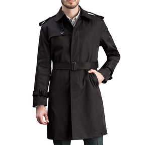 Men's Classic Fit Trench Coat Long Double Breasted Overcoat Outerwear Pea Coat Black 2