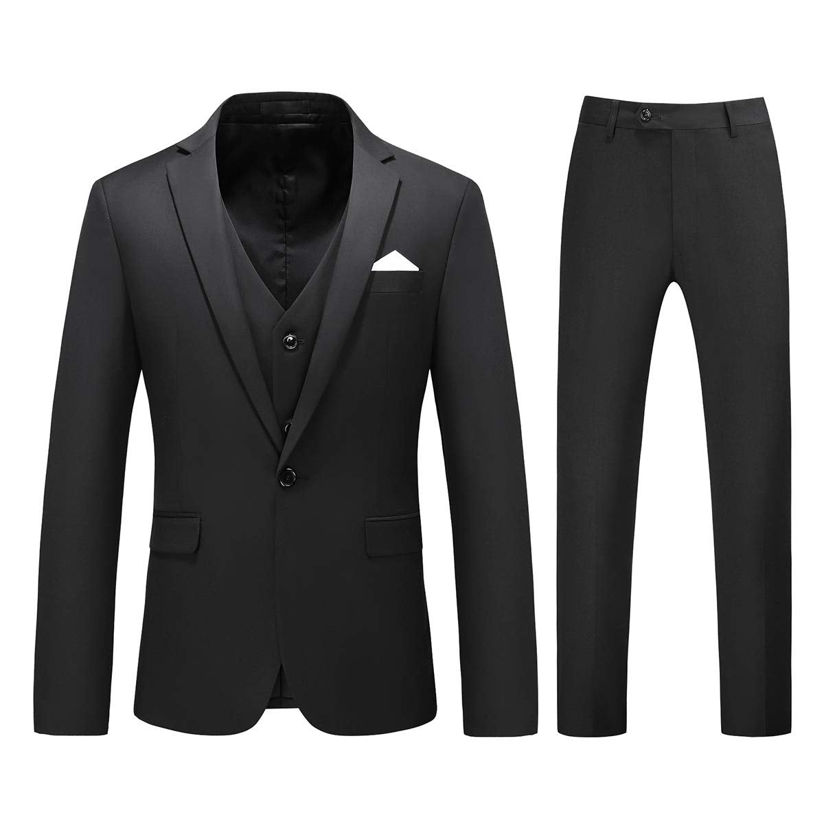 Mens 3 Piece Dress Suit Formal Casual Tux Vest Trousers Black