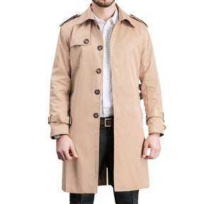 Men's Classic Fit Trench Coat Long Double Breasted Overcoat Outerwear Pea Coat Khaki