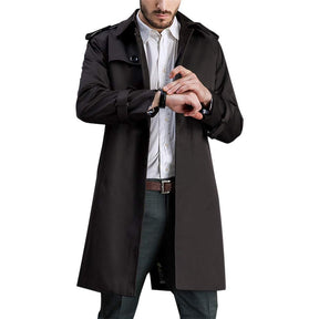 Men's Classic Fit Trench Coat Long Double Breasted Overcoat Outerwear Pea Coat Black 2