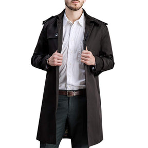 Men's Classic Fit Trench Coat Long Double Breasted Overcoat Outerwear Pea Coat Black 2