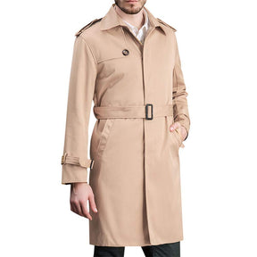 Men's Classic Fit Trench Coat Long Double Breasted Overcoat Outerwear Pea Coat Khaki