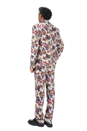 2-Piece Slim Fit Floral Print Suit White