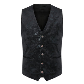 Single Breasted Slim Fit Printed Vest Waistcoat Black