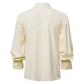 Men's Solid Punk Ruffled Long Sleeve Shirt Beige