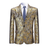 Slim Fit Shiny Print Gold Blazer