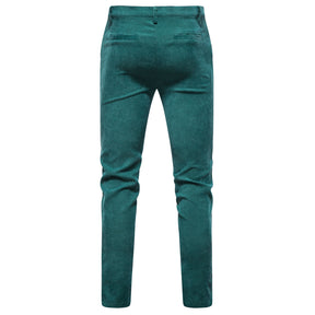 2-Piece Solid Color Two Button Single Breasted Corduroy Suit Green