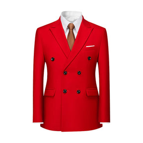 Men's Solid Color Double Breasted Business Suit Red