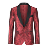 One Button Print Slim Fit Casual Blazer Red