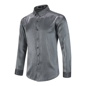 Men's Solid Color Silk Comfort Long Sleeve Shirt Grey