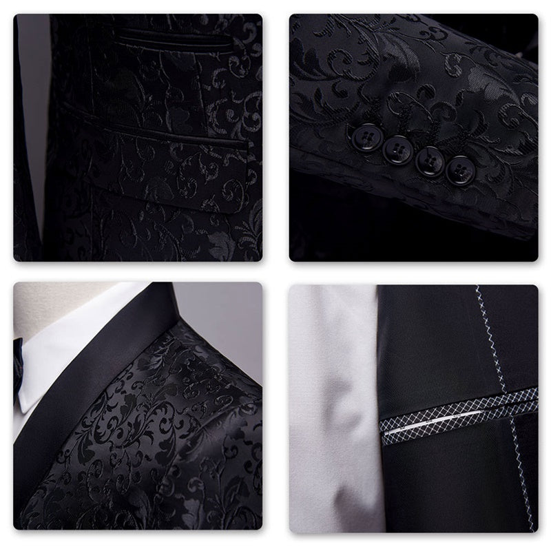 2-Piece Print Suit Slim Fit Paisley Black Suit